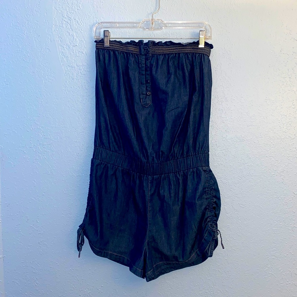 Blue Spice Jean Romper Strapless SZ L